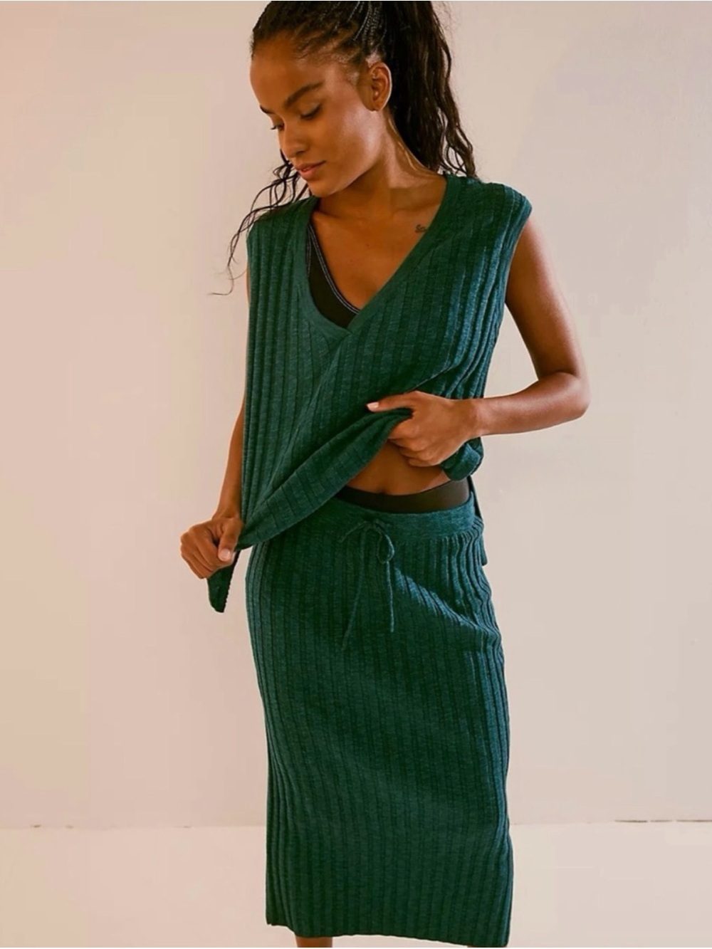 Free People Veda Sweater Tank Set - Ribbed Blue